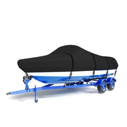 LumiCalyx 600D Waterproof Boat Cover, 17-19' Marine Grade Heavy Duty Trailerable Anti-UV Polyester Canvas, Fits 17-19ft Bass Boat, V-Hull, Fish & Ski,Black