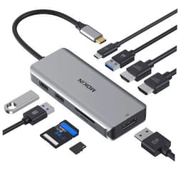 MOKiN Docking Station, USB C Adapter, 9 in 1 Triple Display Multiport Dongle with 2 HDMI 4K, DisplayPort, 3 USB, 100W PD, SD/TF Card Reader for MacBook Pro Air Type C Laptops