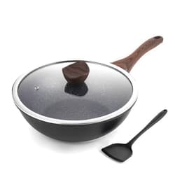 Kordisen Nonstick Wok with Lid, 12 Inch Woks & Stir-fry Pans, Granite Stone Coating for Cooking, Induction Cookware, Compatible with All Stovetops, PFOA Free