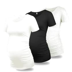 GLAMIX Maternity Shirts for Women Short Sleeve Tops Summer Clothes 3 Packs Cotton T Shirt Mama Basics Pregnancy Tees