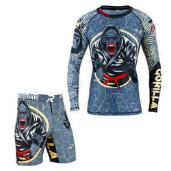 ROAR-INT MMA Rash Guard & BJJ Shorts Set Kids Fight Training Grappling Wear Jiu Jitsu Gi Trunks Outfit Set