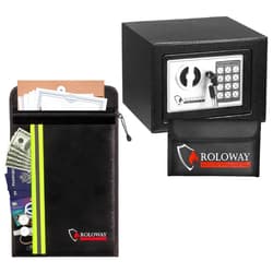 ROLOWAY Steel Small Money Safe Box Silver with Fireproof Money Bag for Cash and Fireproof Document Bag with 2 Pockets (15 x 11 inches)