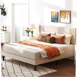 Gizoon Queen Bed Frame with Wingback Headboard, Upholstered Platform Bed with Modern Geometric Headboard, Wooden Slats, Noise-Free, No Box Spring Needed