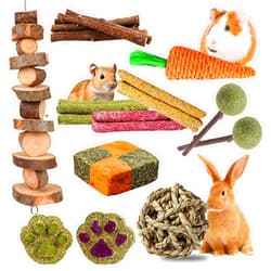 Grddaef 19 Pcs Rabbit Chew Toys for Teeth, Bunny Toys Chew and Treats Natural Timothy Hay for Rabbit Guinea Pigs Hamster Chinchillas Rat