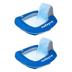 Kelsyus Floating Swimming Pool Lounger Inflatable Chair w/Built-in Cup Holder & Clip, Blue (2 Pack)