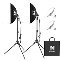 NiceVeedi Softbox Lighting Kit, NiceVeedi 2-Pack 16'' x 16'' Softbox Photography Lighting Kit with 63” Tripod Stand & 5400K 450W Equivalent LED Bulb, Continuous Lighting for Photography/Video Record