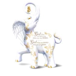 The Bradford Exchange Blake Jensen “Strength in God’s Help” Inspirational Elephant Figurine — Hand-Painted Resin, Faith Message, Pearlescent & Gold Accents