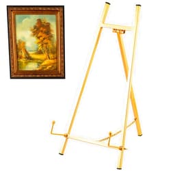 Leinuosen Metal Easel Stand 16.5 H x 8.7 W x 4.3 D Table Top Easel Stand for Display Tripod Art Picture Mirror Modern Plate Holder Floor Stands for Display Book Photo Wedding Sign(Gold)