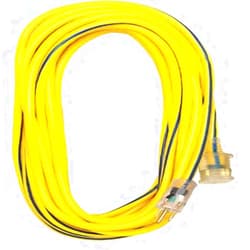Voltec 05-00364 12/3 SJTW Outdoor Extension Cord with Lighted End, 25-Foot, Yellow with Blue Stripe