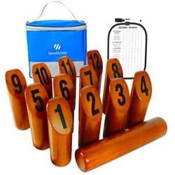 SpeedArmis Wooden Throwing Game - 12 Numbered Block Toss Games Set with Scoreboard & Carrying Case, Indoor Tailgating Bowling Yard Game for Teens Adults Family