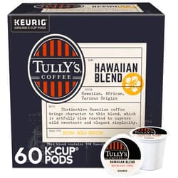 Tully's Coffee Hawaiian Blend, Keurig Single Serve K-Cup Pods, Medium Roast, 60 Count, (6 Packs of 10)
