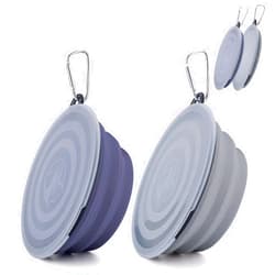 SLSON Dog Bowls Pet Collapsible Bowl with Cover Lids,2 Pack Dog Travel Bowls Portable Foldable Cat Water Dish Bowl for Pets Walking Parking Camping (Taro Purple and Concrete Gray, Large)