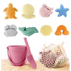 Wellanpower 11 Pcs Silicone Beach Toys, Modern Baby Beach Toys for Sand, Travel Beach Set Silicone Sand Toys for Toddlers, Kids, Include Silicone Bucket Shovel Cotton Bag
