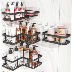 Youvip Shower Caddy Corner with Soap Holder, No Drilling Shower Shelves-Rustproof, Adhesive Shower Organizer Corner for Dorm. Black, 4-Pack