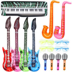 LNCOJOLM 15 PCS Inflatable Guitar Musical Instrument Balloons 70s 80s 90s Party Decoration Photo Props, Waterproof Pool Float Toy for Kids Adults, Carnival Birthday Summer Party Supplies Favors