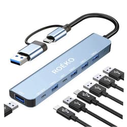 ROÉKO USB Hub 3.0,USB C hub,USB hub with USB C Multiport Adapter, USB Splitter with 1xUSB 3.0,4xUSB2.0,2 x USB C,USB c hub for MacBook Pro/PC/Laptop/Tablet Devices (Grey 7in1)
