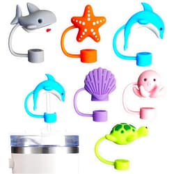 HLUWA 6PCS Straw Cover Cap for Stanley Cup, Silicone Sea Animal Straw Topper for Stanley 30&40 Oz Tumbler with Handle, 10mm 0.4in Dust-Proof Reusable Straw Tips Lids. (Color 4)