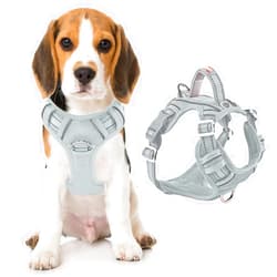 BARKBAY Dog Harness No Pull with ID Tag Pocket - Heavy Duty, Reflective, Easy Control for Large Dogs(Grey,M)