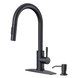 FORIOUS Kitchen Faucet with Soap Dispenser, Black Kitchen Faucet with Pull Down Sprayer, Stainless Steel Modern Kitchen Sink Faucet Matte Black High Arc with Sing Handle and Deck for 1 or 3 Hole