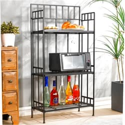 XAONIEN Black Kitchen Baker’S Rack With Storage, 3-Tier Kitchen Microwave Oven Metal Stand Rack, 46H X 24W X 11.4D (inches)