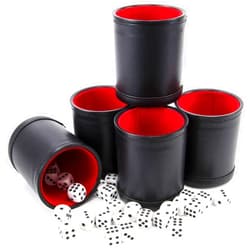 Brybelly Dice Set with Dice Shaker Cup - Perfect for Casino Dice Game for Family Leather - Poker Dice Shaker - 5 Red Lined Dice Cups and 25 Dice Sets