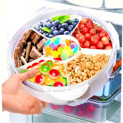 Karasmay Veggie Tray with Lid-Divided Serving Tray with 6 Compartments,Reusable Food Storage Containers for Party Serving Platter,Fruit Vegetable Snack Tray Container,Nut,Desserts,Fridge Organizer