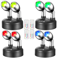 Honoson 4 Pack Dual Head Battery Operated Spotlights Indoor Wireless RGB LED Spot Light with Remote 13 Color Accent Lights with Rotatable Head Stick on Wall Hallway, for Painting Picture(Black)