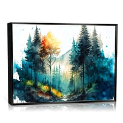 Generic Contemporary Green Trees poster,mountain wall art,Nature Serenity Watercolor Landscape Forest Canvas wall art ，Modern botanical wall art.16x24 inch Black metal Framed