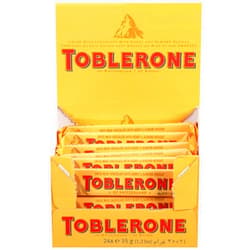 Toblerone Swiss Milk Chocolate with Honey & Almond Nougat, Valentines Day Chocolate Candy, 24 - 1.23 oz Bars