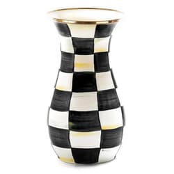 MACKENZIE-CHILDS Tall Enamel Vase, Unique Flower Vase, Decorative Table Decor for Living Room, Black-and-White Courtly Check