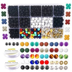 EuTengHao 715Pcs Lava Beads Stone Rock Beads Glass Beads Bracelet Making Kit with Chakra Beads Spacer Beads Bracelet Elastic String for Diffuser Essential Oils Bracelets DIY Jewelry Making Supplies