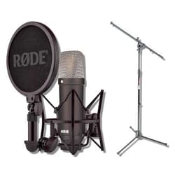 StreamEye Rode NT1 Signature Series - Black Condenser Microphone with SM6 Shockmount, Tripod Base Microphone Stand and Pop Filter