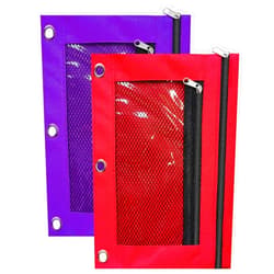 SORDIM 3 Ring Binder Pencil Pouch, 2 Pack Pencil Pouches with Zipper-Pencil Case with Double Pocket and Mesh Window (Purple&Red)