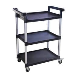 MaxWorks 80774 3-Shelf Utility Plastic Cart with Wheels-225 Lbs Maximum Capacity , Black