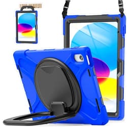 BATYUE Case for iPad (A16) 11th/10th Generation 10.9'' 2025/2022, Rugged Protective Shockproof Cover for Kids with Screen Protector, 360° Rotating Stand, Pencil Holder, Carrying Strap, Blue