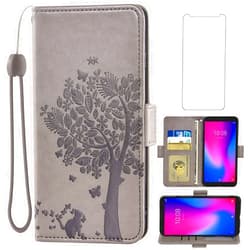 Asuwish Compatible with ZTE Avid 579 Z5156CC Wallet Case and Tempered Glass Screen Protector Flip Wrist Strap Credit Card Holder Stand Cell Phone Cover for ZTE Blade A3 2020/A3 Joy Women Men Gray