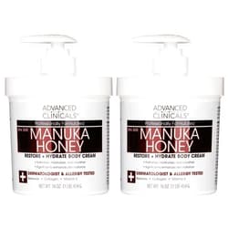 Advanced Clinicals Manuka Honey Body Cream For Women & Men | Body Butter Lotion For Extremely Dry Skin | Collagen Cream | Skincare Moisturizer Hydrating Balm Improves Look Of Aging Skin, 16Oz, 2-Pack