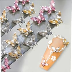 Dornail Mini Zircon Butterfly Nail Charms for Nails Design White Champagne Pink Rhinestone Crystal Butterflies for Nails Charms Nail Decor 3D Butterfly Charms Nail Jewels for Nail Art Charms Nail Accessories