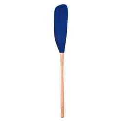 Tovolo Flex-Core Long-Handled Silicone Jar Scraper Spatula, Wood Handle, Heat-Resistant Silicone Head With Curved Front for Scooping & Scraping, Dishwasher-Safe & BPA-Free, Deep Indigo
