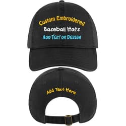 T Customize Custom Embroidered Hat for Men, Women and Kids - Front and Back. Text and Design. Fitted Cap, Beanie, Vintage Style.