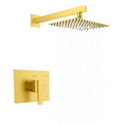 KENES Brushed Gold Shower Faucet, Modern Square Shower Trim Kit with Single-Spray Gold Shower Head, Shower Trim Systems Wall Mount, KE-6024B-4 (Shower Valve Included)
