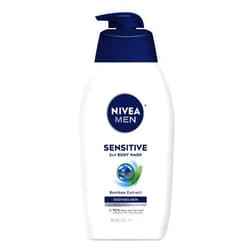 NIVEA MEN Sensitive Body Wash with Bamboo Extract, Moisturizing Body Wash for Sensitive Skin, Soap Free Shower Gel for Men with No Drying Alcohol, 30 Fl Oz Bottle