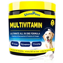 SHINEPAWS Dog Vitamins, Dog Multivitamin Powder, with Probiotics, Glucosamine, Omega 3, Support Gut, Joint & Mobility, Itch Skin & Coat, Minerals & Antioxidant for Immune Health, Daily Essential Dog Supplements