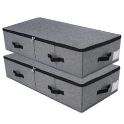 Omygarden 2PCS Foldable Blankets Clothes Comforters Storage Bin Organizer with Plastic Support Liner for Blankets, Towels, Comforter, Sweaters, Linen Sheets, Wrapping Paper, Black Grey