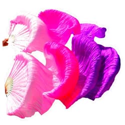SNOWAQUA Belly Dance Silk Veil Fans, 1 Pair Real Silk Bamboo Long Fans Veils, Handmade Belly Dance Dancing Silk Fans, Dance Performance