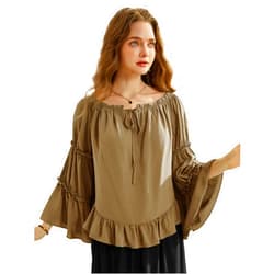 Scarlet Darkness Women Bell Sleeve Tops Ruffle Off Shoulder Casual Loose Renaissance Peasant Blouse