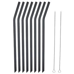 Veskaoty Reusable Black Silicone Drinking Straws, 8 Pcs Long Flexible Straws with 2 Cleaning Brushes for 20 and 30 oz Yeti/Rtic/Ozark Tumblers, BPA free, no Rubber Taste