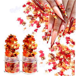 AUOCATTAIL Nail Art Maple Leaf Flake 20gram Glitter Fall Leaves Metallic 3D Maple Leaf Shaped Red Yellow Orange Mixed DIY Decoration Design Spangles Solvent Resistant for Women Girls (2 Pot)
