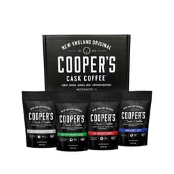 Cooper's Cask Coffee Bourbon & Whiskey Barrel Aged Coffee - 4-Bag Roasted Coffee Box Set - Bourbon Colombian, Malt Whiskey Sumatra, Rye Whiskey Ethiopian, Rum Barrel Rwanda, (Whole Bean, 4 Ounce (Pack of 4))