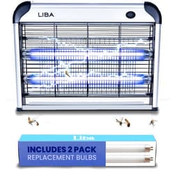 LiBa Electric Bug Zapper, Indoor Insect Killer - (2) Extra Replacement Bulbs - Fly, Mosquito Killer and Repellent - Lightweight, Powerful 2800V Grid, Easy-to-Clean, with a Removable Washable Tray.